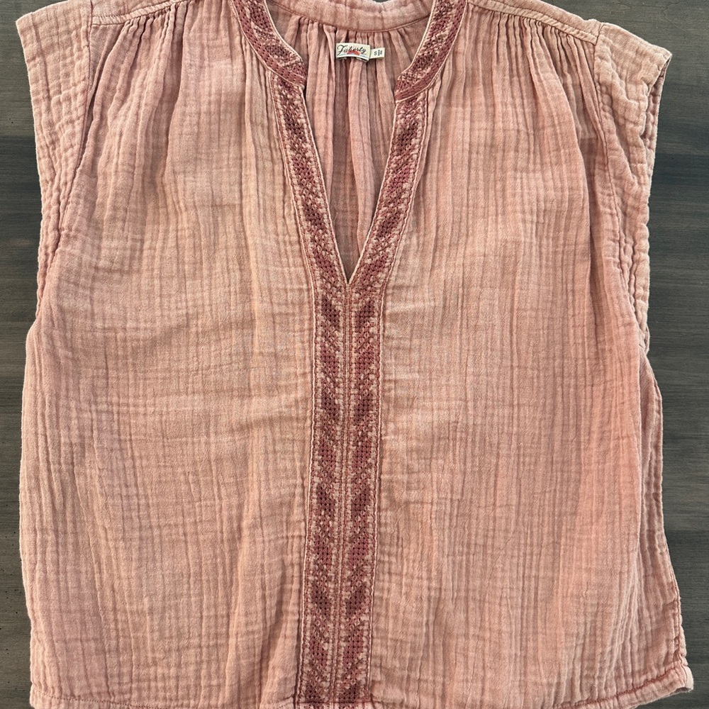 Faherty Pink Blouse with Embroidered Trim